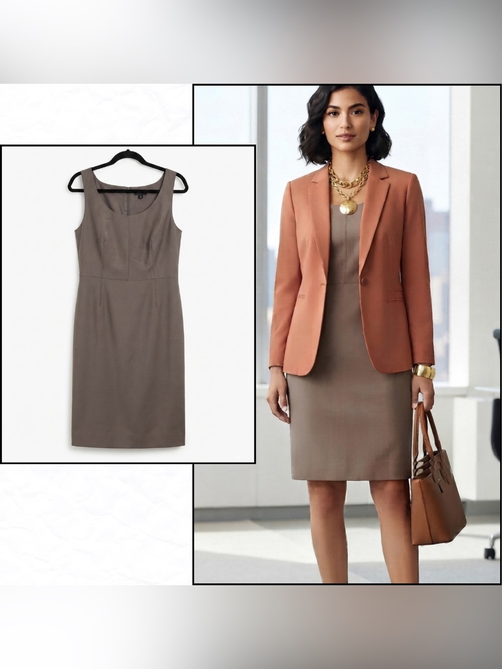 Ann Taylor Taupe Grey Wool Blend Sleeveless Sheath Career Dress Quiet Wealth 6